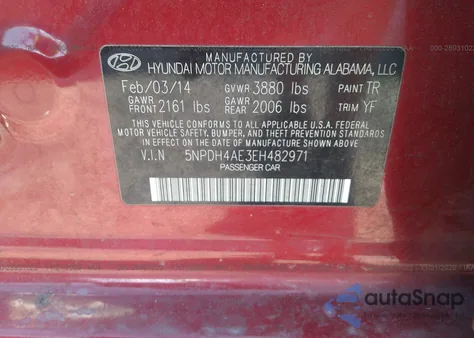 2014 Hyundai Elantra Limited from USA, damaged, VIN 5NPDH4AE3EH482971